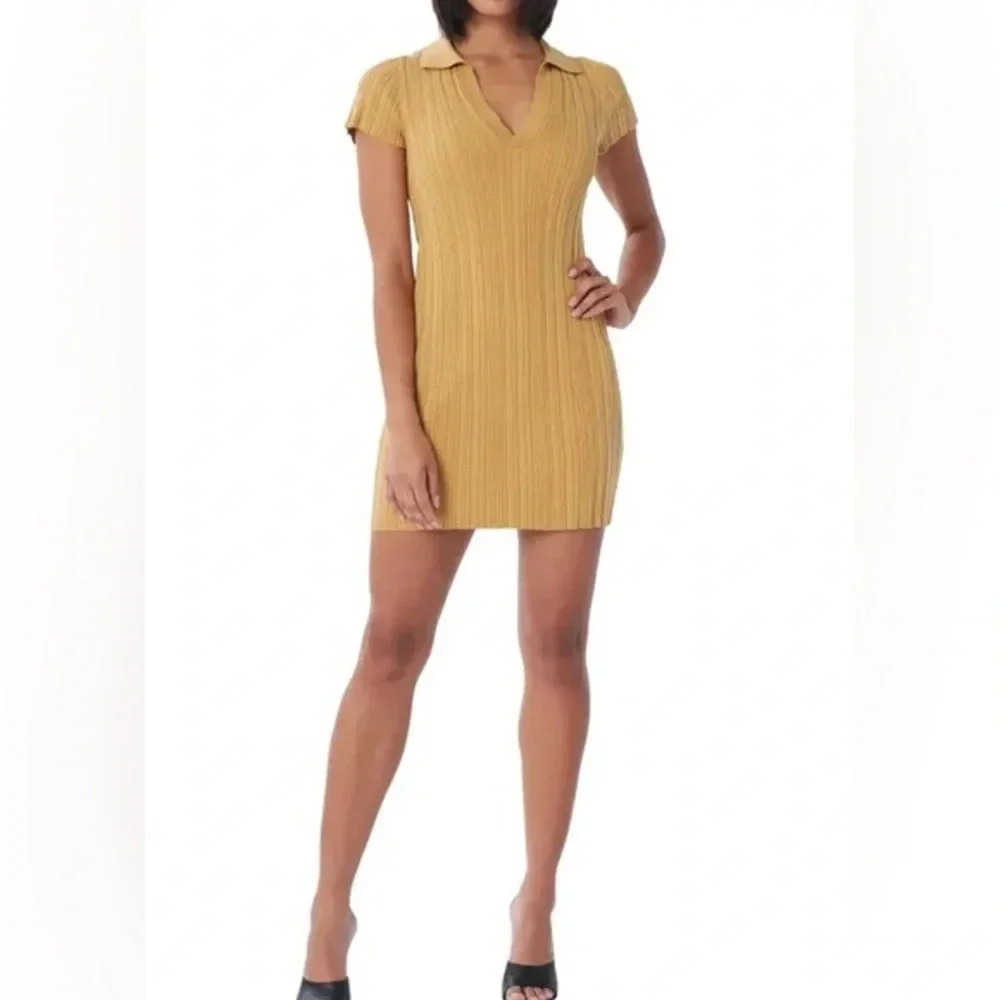 NWT REVOLVE LITA By Ciara RIB COTTON BLEND POLO MINIDRESS IN MUSTARD YELLOW